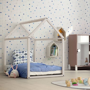 ▷ Cama para niños estructura Casa natural Arco Iris - Bebeydecoracion