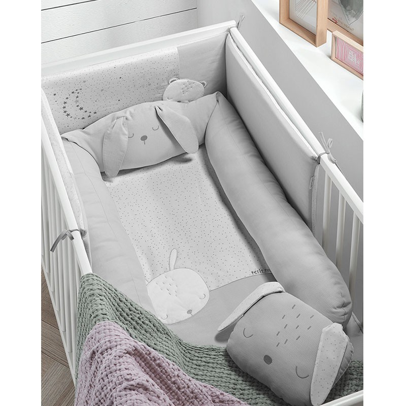 Funda nordica y protector cuna Sleepy Gris Bebeydecoracion