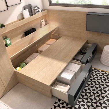 Cama compacta con arcon y revistero Mood