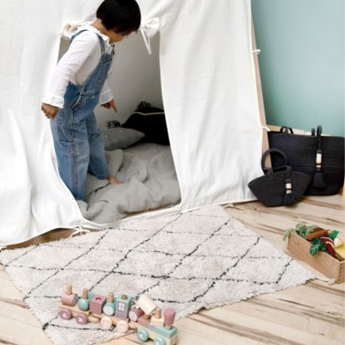 Alfombra Lavable Bereber Canvas Blanco y Negro - The Oh Store