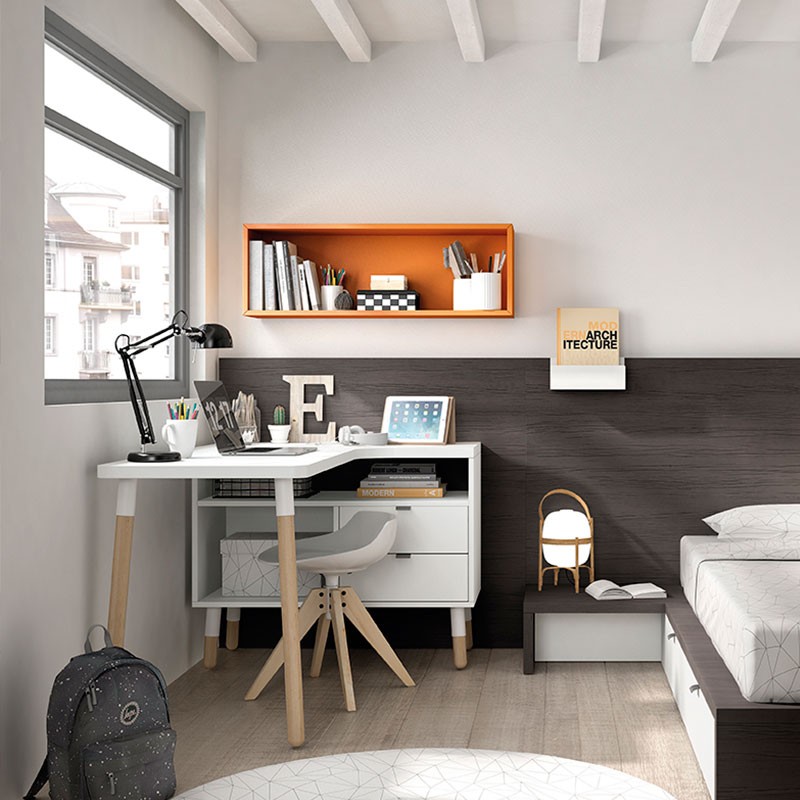 Mesa escritorio L con cajones