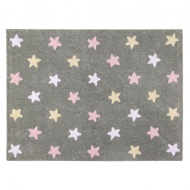 alfombra lavable estrellas tricolor rosa de lorena canals