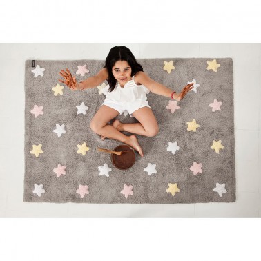 Alfombra rosa lavable Little-stars