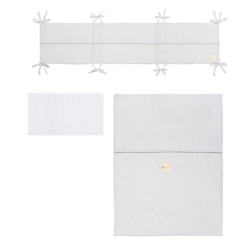 Funda nordica y funda almohada de cuna Provenza Gris Bebeydecoracion