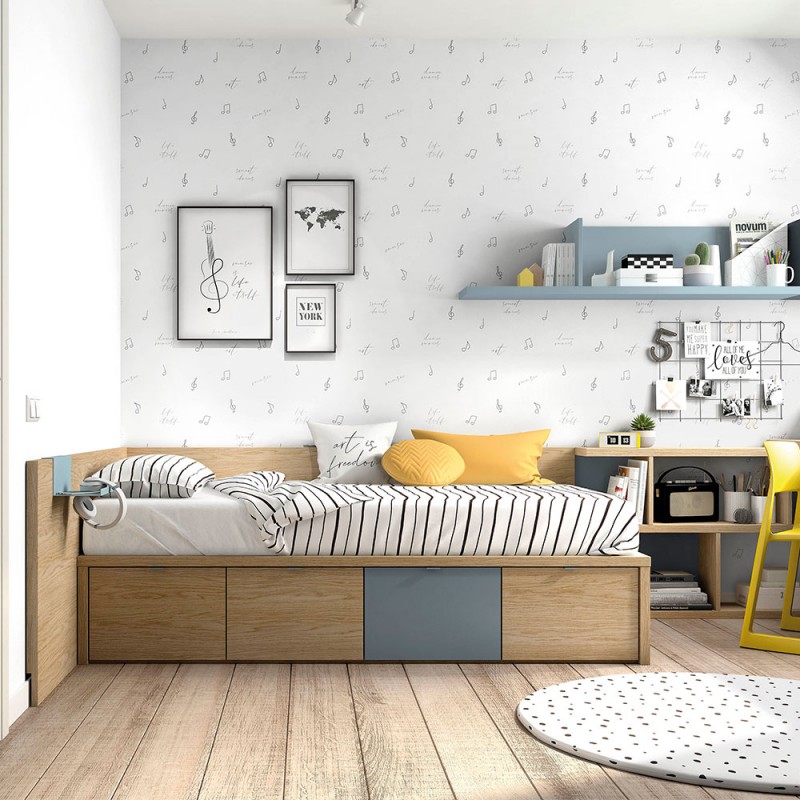 ▷ Dormitorio juvenil con cama compacto