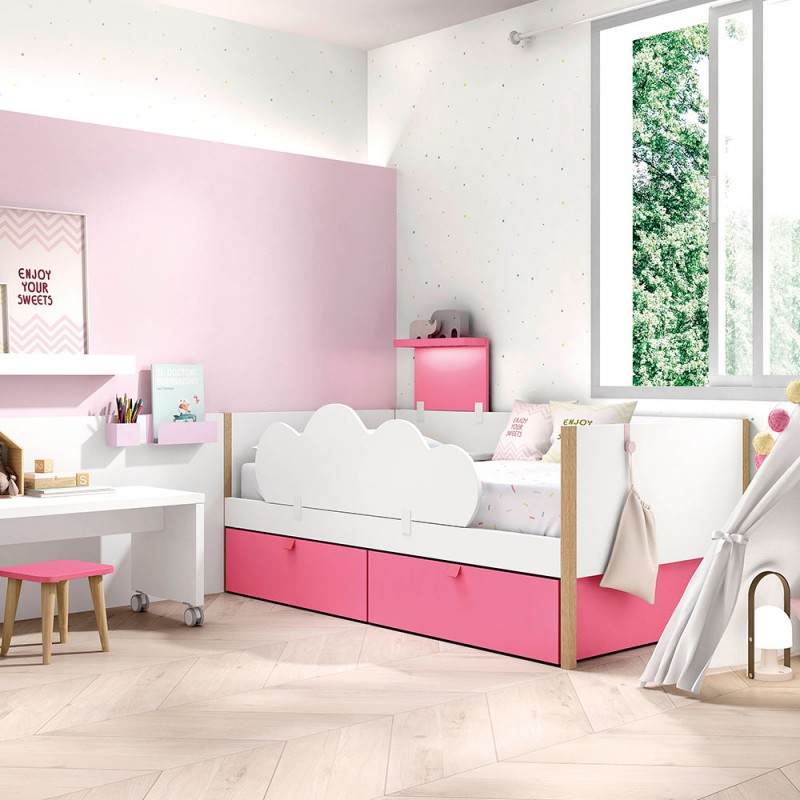 ▷ Cama infantil con angulos de madera y respaldo - Bebeydecoracion