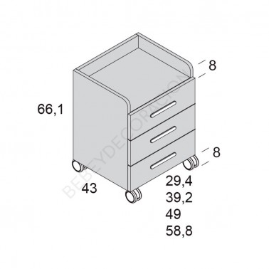 Mesita Trak tres cajones con ruedas