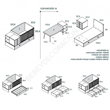 ▷ Comprar Cuna convertible Cube de Ros - Bebeydecoracion