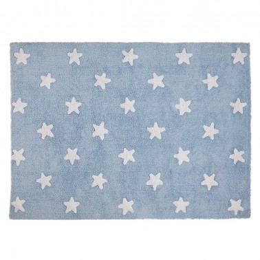 ▷ Alfombra infantil lavable azul estrellas blancas de Lorena Canals