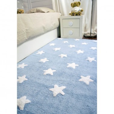 ▷ Alfombra infantil lavable azul estrellas blancas de Lorena Canals