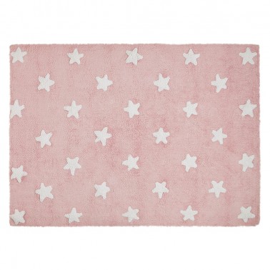 alfombra infantil lavable rosa estrellas blancas de lorena canals