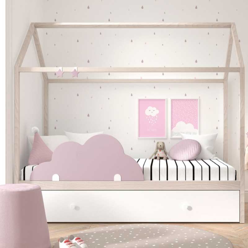 Cama infantil con quitamiedos nube - ¡Le encantará!