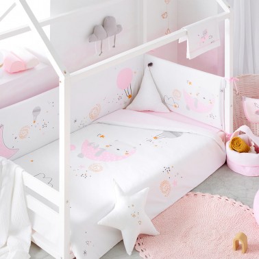Set Nordico y protector cuna Volare Rosa de Bimibichic