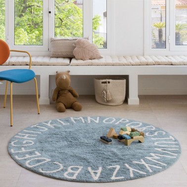 Alfombra lavable Round ABC Vintage Blue-Natural