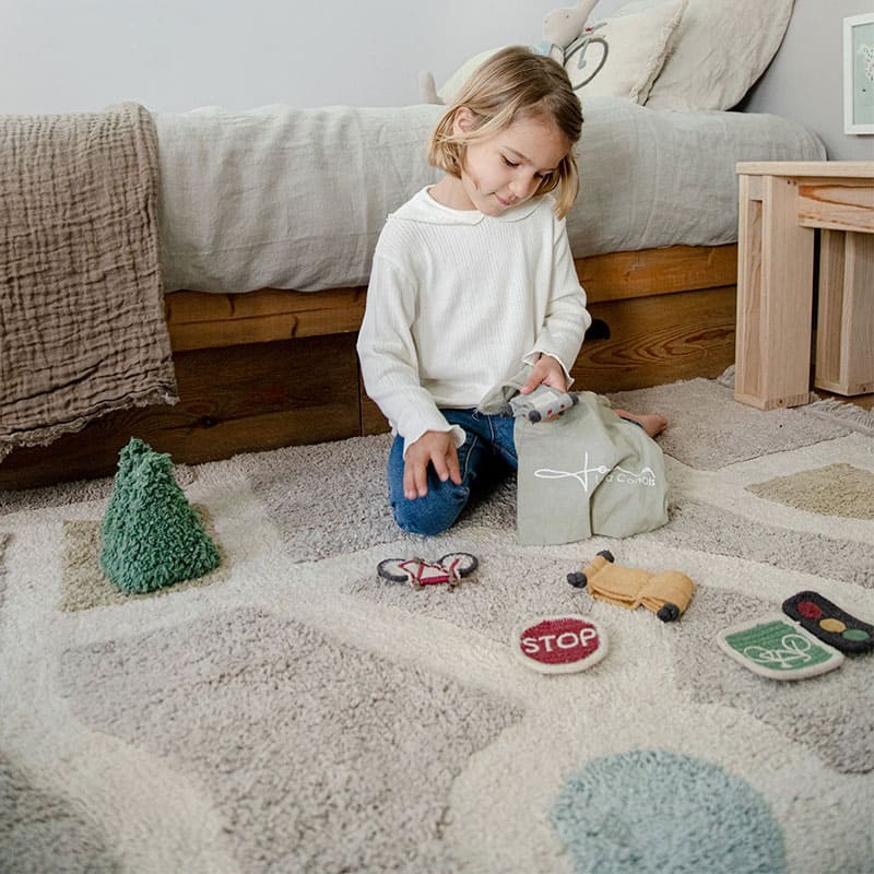 ▷ Alfombra infantil lavable Lino Estrellas blancas Lorena Canals