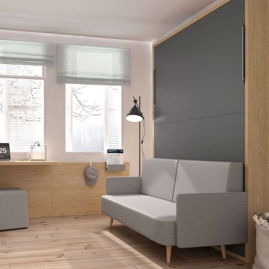 Cama abatible vertical con sofa nordico