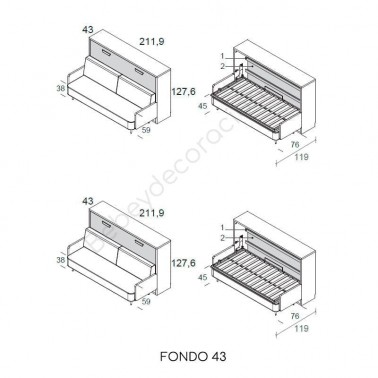 Cama abatible horizontal con sofa nordico