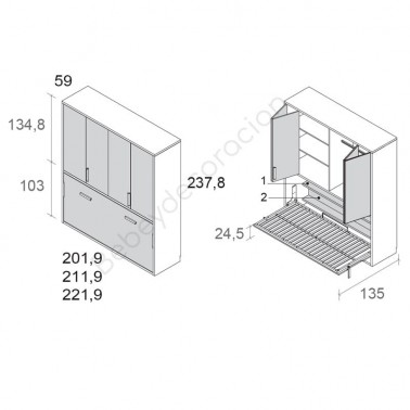 Cama abatible horizontal con armario puertas plegables