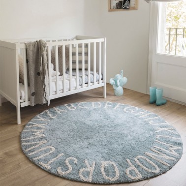 Alfombra lavable Round ABC Vintage Blue-Natural