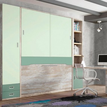 ▷ Cama abatible horizontal y armario puertas plegables - Bebeydecoracion