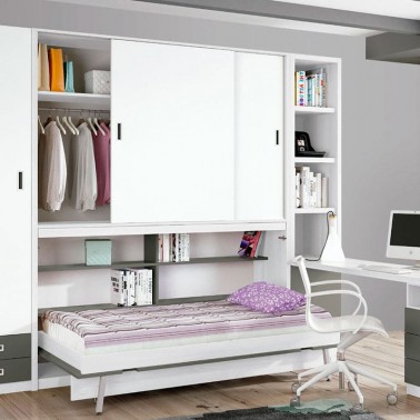 Cama abatible vertical con armario de puertas plegables - Antaix