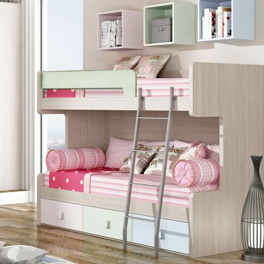 Litera infantil de madera de 90 cm con cama nido