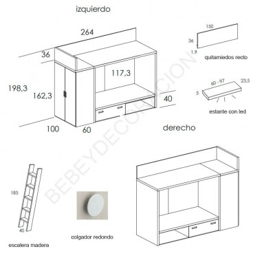 Litera Dado con cajon cubo y armario