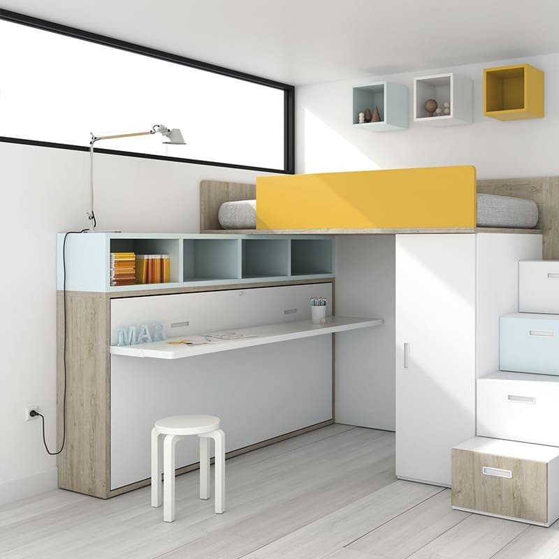 Cama Abatible vertical con escritorio integrado y estantes interiores  Colores Madera Wallbed Antracita Dimensiones 90x190