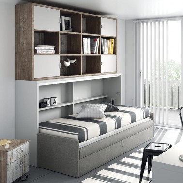 ▷ Mueble cama abatible con sofá y estantería