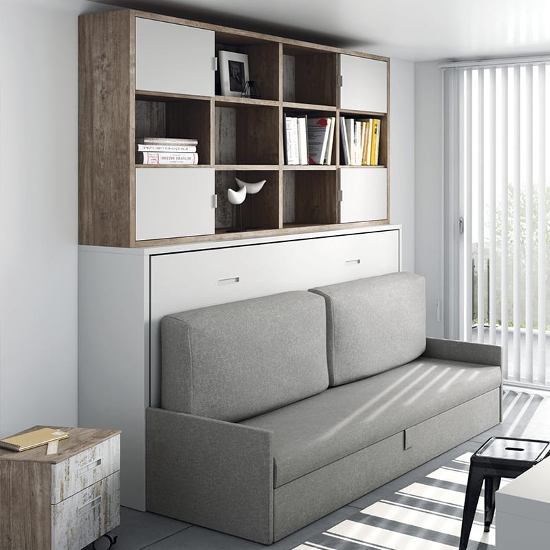 ▷ Mueble cama abatible con sofá y estantería