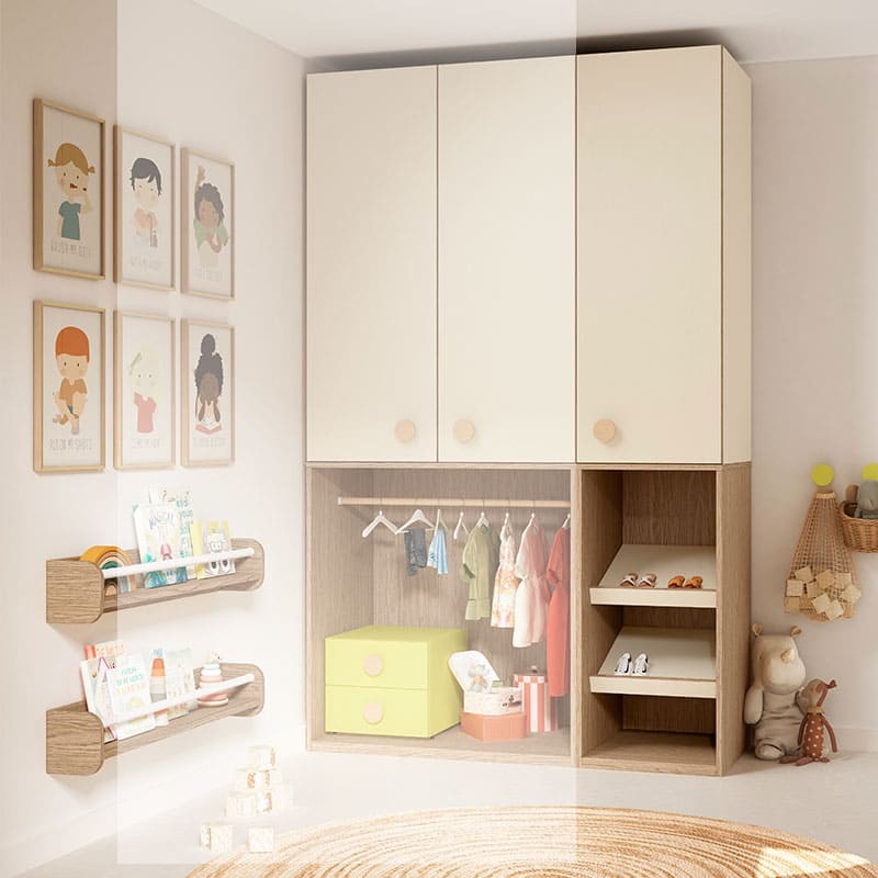 ▷ Armario Montessori con una puerta y zapatero inferior - Bebeydecoracion