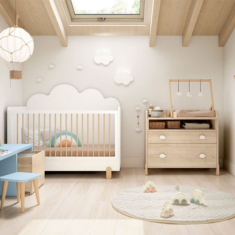 ▷ Habitacion bebe con cuna trasera nube y comoda - Bebeydecoracion