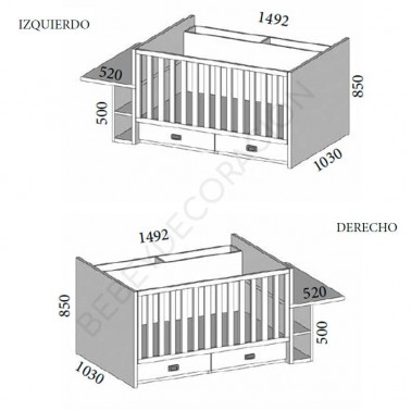 Cuna convertible con mesa y cajones