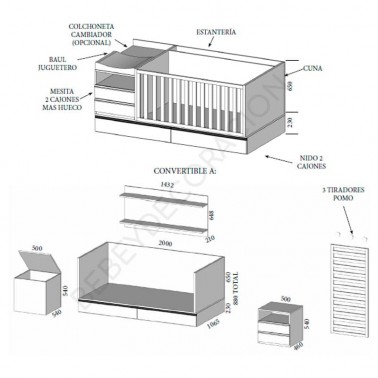 Cuna convertible Nido con mesita