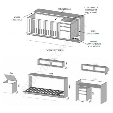 Cuna convertible en cama abatible