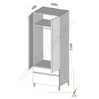 Armario dos puertas y cajones con patas