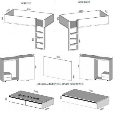 Litera Tren con escalera frontal y armario Alto 173 cm