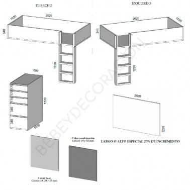 Litera Tren con escalera frontal y cama a suelo