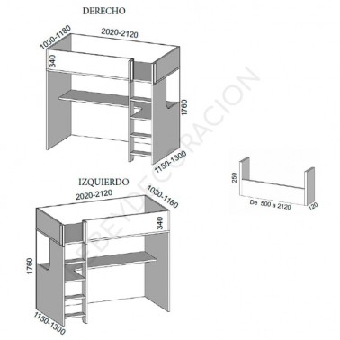 Litera con escritorio y escalera frontal