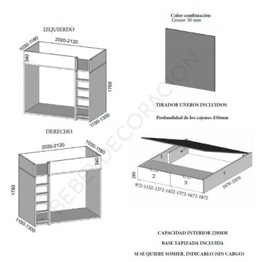 Litera con cama inferior arcon con cajones