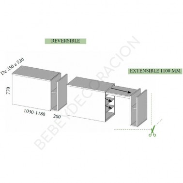 Mesa extensible corta libreria diafana