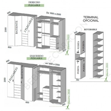 Armario chaflan puertas plegables y batiente