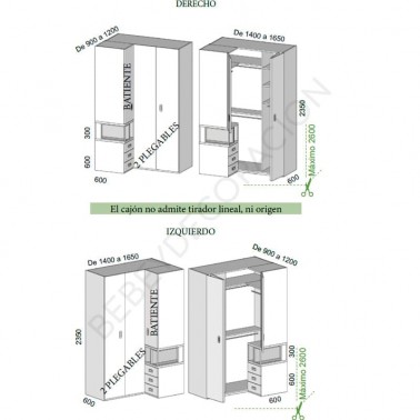 Armario rincon puertas plegables cajones y hueco