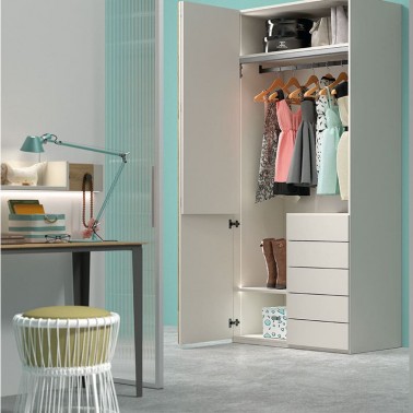 Armario dos puertas plegables y cajones