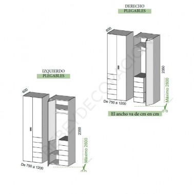 Armario dos puertas plegables y cajones