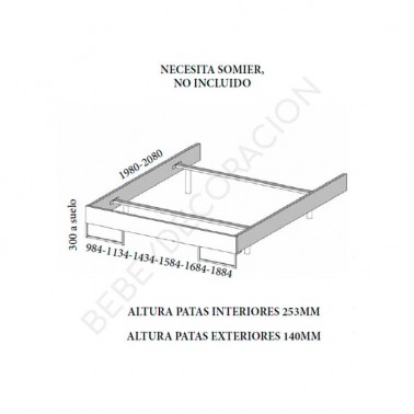 Cama con largueros y patas metalicas Montes
