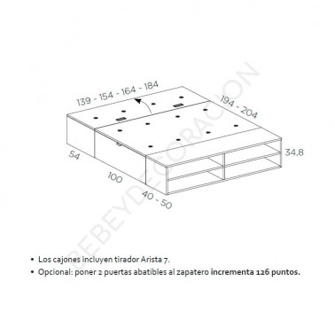 Cama con arcon cajones y piecero con estantes