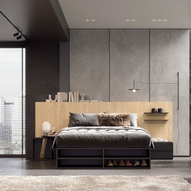 Cama con arcon cajones y piecero con estantes