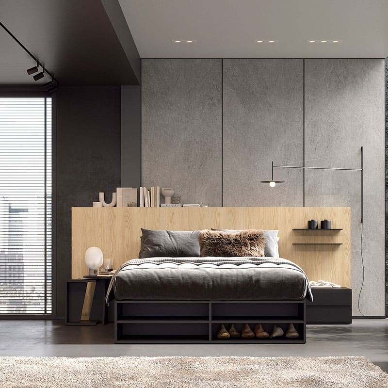 Cama con arcon cajones y piecero con estantes