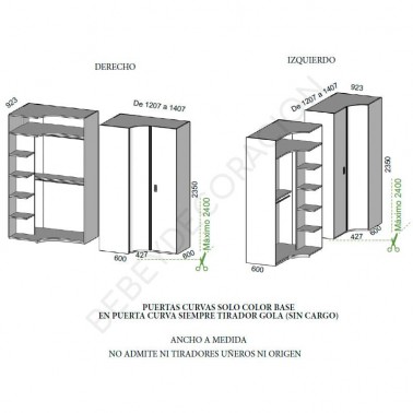 Armario rincon asimetrico curvo Montes
